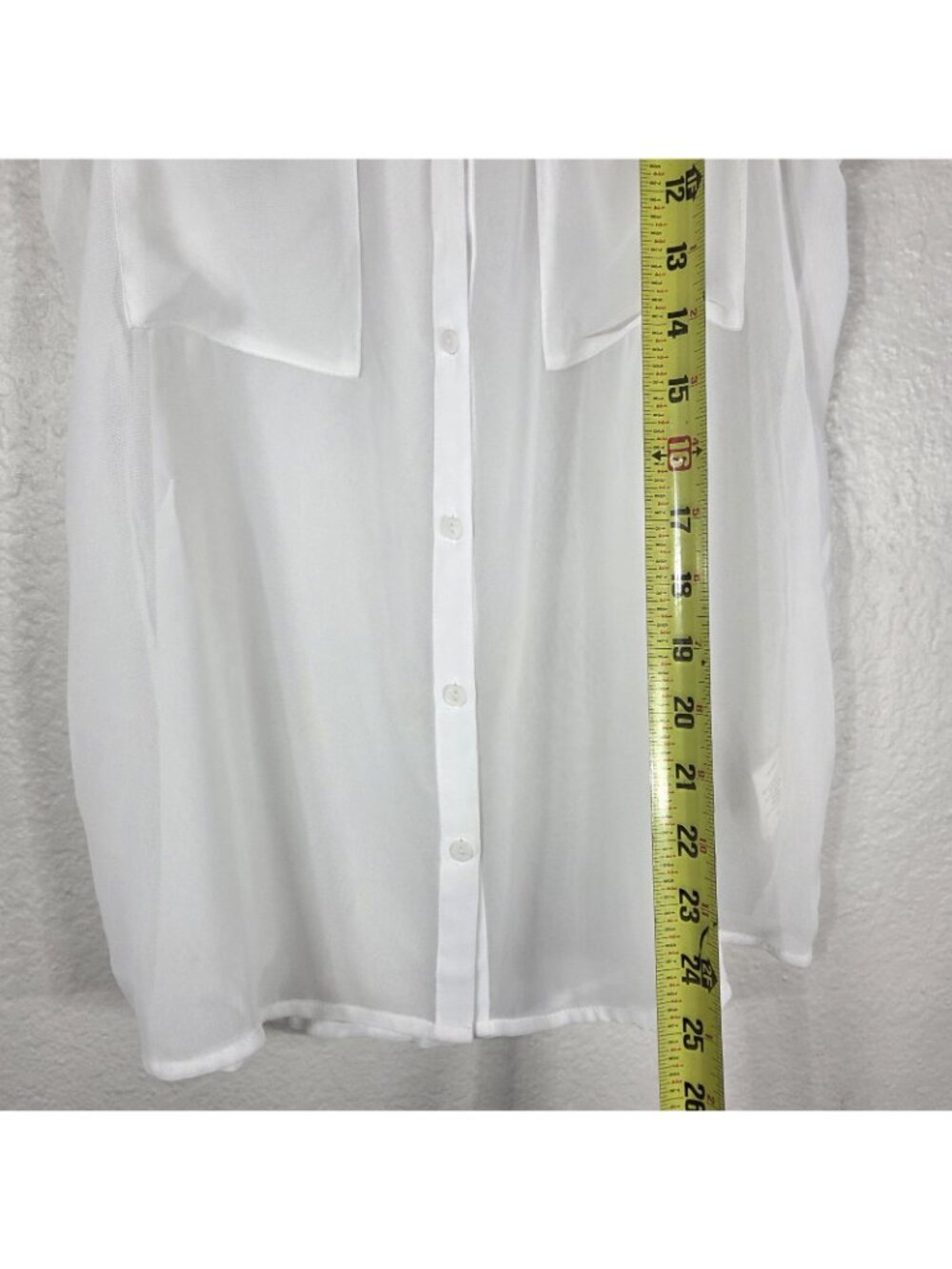 Decree White Sleeveless Sheer Button Front Top Womens Size M Collared Pockets - Picture 9 of 10